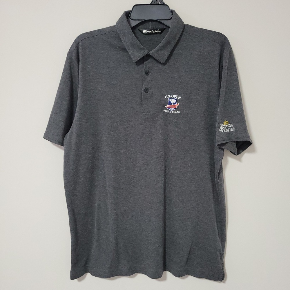 TravisMathew Polo Shirt Mens Large Gray 2019 US Open Pebble Beach Corona Premier